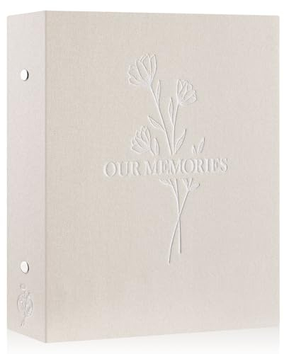 Lanpn Lino Album de Fotos 10x15 400, OUR MEMORIES Tapa Dura Album para Photos Bolsillos Verticales Beige