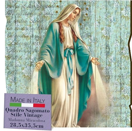 Fratelli Bonella Bild Madonna Wundertätig, konturiert, Vintage, Gemälde aus Pappelholz, Dicke 8 mm, Bild Madonna für Schlafzimmer, 28,5 x 35,5 cm, 100 % Made in Italy