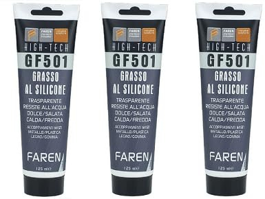 Faren GF501, Grasso trasparente al silicone, Lubrificante Atossico Inodore Idrorepellente per Metalli,Plastici e Gomme,125ml (3pz)