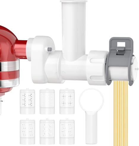6 in 1 Pasta Maker Aufsatz für KitchenAid Standmixer mit 6 verschiedenen Formen Pasta Auslass und Reinigungsbürste, Langlebige Elektrische Pasta Press Aufsätze für Küchenhelfer Zubehör