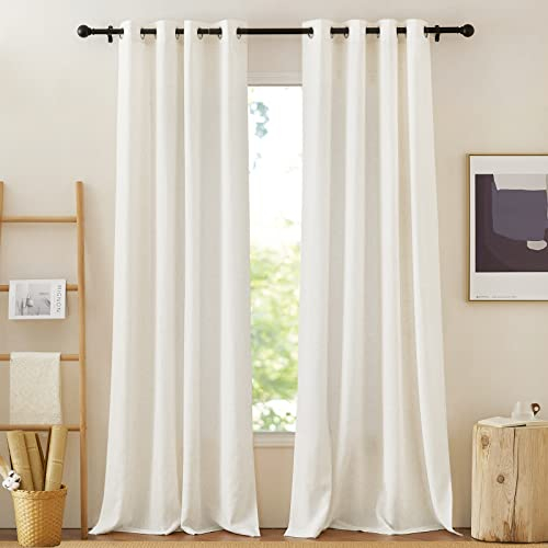 PONY DANCE Wohnzimmer Gardinen Leinen Ösenschal 2er Set H 245 x B 140 cm Leinenvorhang Creme Halbtransparent Leinenoptik Vorhänge mit Ösen für Schlafzimmer Linen Curtains Boho Style
