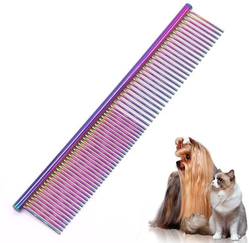1 PCS Metal Dog Comb and Cat Comb Set, Stainless Steel Pet Grooming Comb for Long and Short Haired Dogs Cats, Greyhound Comb Fur Detangling Pet Grooming Tool