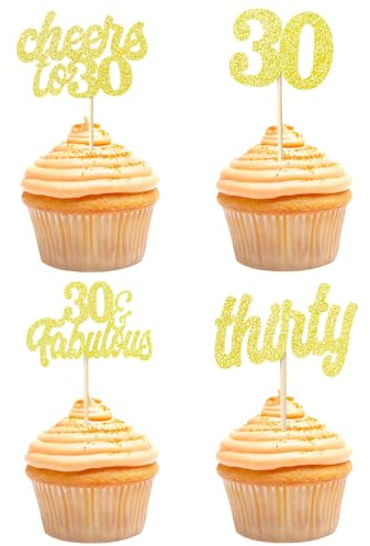 Teselife Tortendeko 30 Geburtstag Frau Mann, 24 Stück Glitzer Gold 30. Geburtstag Cupcake Topper Geburtstagsdeko von 1994 für 30er Geburtstag Party Torten Kuchen Deko