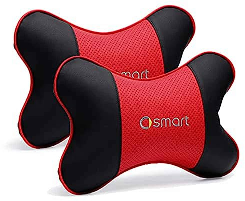 LJZYL Autozubehör PU Leder Kopfstütze Memory Foam Kopf Nackenstütze Kissen Auto Nackenkissen für Smart 453 450 451 fortwo forfour,2piece-Rot