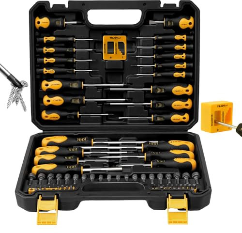 YSJOYTOOL Juego de destornilladores magnéticos de 86 piezas, acero CR-V, incluye mini destornilladores de precisión ranurados/Phillips/Torx, destornilladores de tuerca, puntas de destornillador y