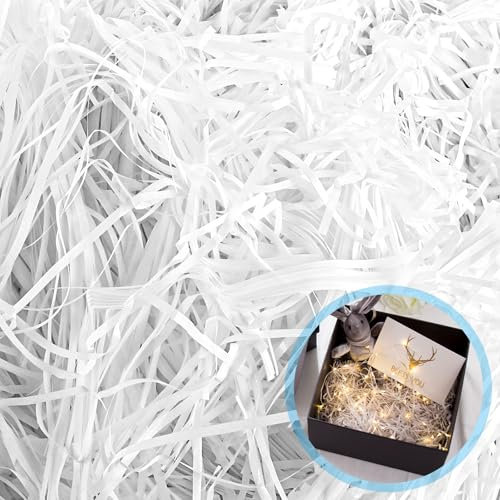 DAJAVE Matériau de remplissage pour cadeau - 500 g - Blanc - Papier déchiqueté pour boîte cadeau - Copeaux de papier pour la décoration de Pâques (blanc)