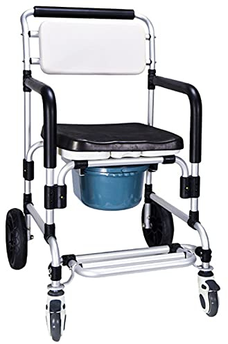 CRBUDY Duschstuhl mit Armlehnen und Rädern, Toilettenstuhl, Rollstuhl, beweglicher Nachtstuhl und Toilette, Rollstuhl für Erwachsene und leichte Gehhilfe für Behinderte, Duschrollstuhl mi