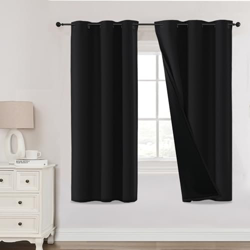H.Versailtex Blackout Curtains,Thermal Insulated Energy Saving Eyelet Blackout Curtains for Living Room,Bedroom,46 x 72 Inch,2 Panels,Black
