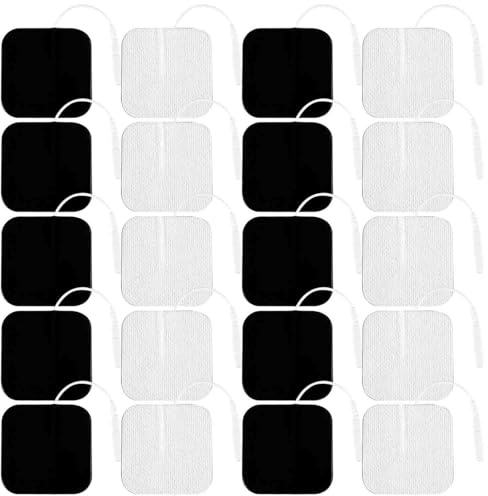 20 Stück Elektroden Pads, Selbstklebend Elektroden-Patches Wiederverwendbar Gerätepatches Elektrodenpads für Geräte Kompatibel mit TENS (Schwarz und Weiß)