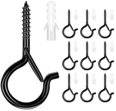 TPZORJX Confezione da 10 ganci a vite in acciaio inossidabile nero - ganci per avvitare, ganci a soffitto, viti a gancio per appendere piante in vaso e lucine all'aperto (nero)