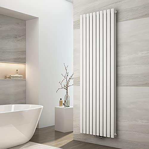 EMKE Radiatore Ovale Piccolo 1800x240 mm, Radiatore Verticale a Doppio Strato, Design Tubolare, Attacco Centrale, Riscaldamento Bianco 2175W