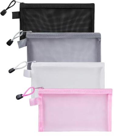 XUZOPIM Pack of 4 Transparent Pencil Case Nylon Mesh Zip Mesh Zip Pouch Pen Case Clear Exam Pencil Pouch Portable Stationery Case for School Office Supplies Cosmetic Storage Bag
