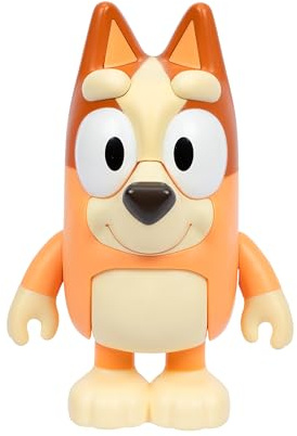 Bluey Chat Mates Bingo. Presiona la nariz de Bingo y escucha 10 de sus frases del programa, esta figura mide 14 cm de alto. Con brazos y piernas articulados