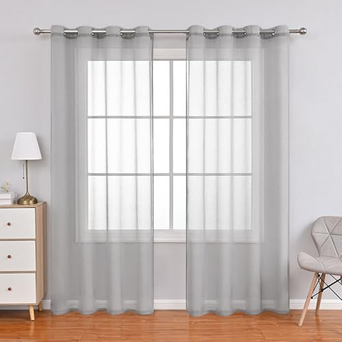 Lukery Transparent Vorhänge Wohnzimmer 2er Set, Volltonfarbe Lang Halbtransparent Gardinen Vorhänge Durchsichtig für Fenster Küche Wohnzimmer Landhaus (Grau,140x260cm)
