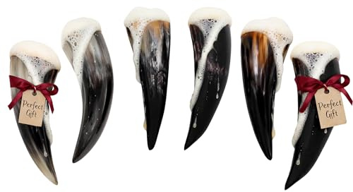 Lord of Battles Mittelalter Wikinger Trinkhörner Set 3 bis 6 Stück Echtes Ochsenhorn Norseman Trinkgefäß für Ale Met für Damen und Herren (Plain Horn, 80-100ML)