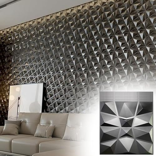 Oracra Panneau Mural 12 Pcs Diamond Wainscoting Wall Panel, Revêtement D'arrière-Plan Intérieur à Peindre, Panneau Mural Moderne en PVC pour Chambre à Coucher, Salle de Jeux(Black)