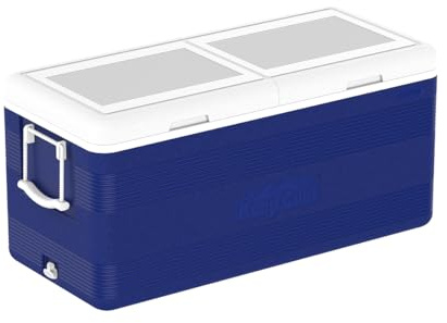 Nevera Portátil Duramax KeepCold Deluxe 144,4 L – Aislante Poliuretano, Tapón Desagüe, Portavasos, Ideal Camping, Playa y Pesca – Azul 103x47x48 cm