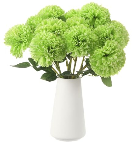 sourcing map 12pcs Artificial Chrysanthemum Ball Flower Faux Chrysanthemum Flowers Bouquet Silk Fake Mum Flower for Home Garden Wedding Party Decoration, Green