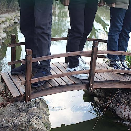 Trädgårdsbro i trä, Med ledstänger for hemmets bakgård, uteplats, gräsmatta, damm och bäck