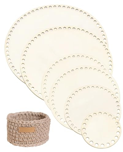 Korbboden Zum Häkeln, 6 Stück Holzboden Für Häkelkorb, Taschenboden Zum Häkeln, DIY Korb Set Mit Mehreren Größen, Ideal Für Handwerk Und Heimdekoration (10/15/20/25/30 cm)