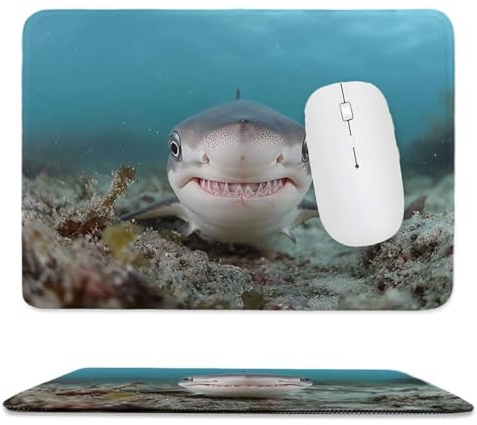 Mauspad 50 x 25 cm Gaming Mousepad mit Vernähte Kanten - rutschfest - Mauspad für PC mit Glatter Oberfläche, Klein Mousepad Hai, Klein Maus Pad für alle Maustypen, Zubehör Büro Geschenke ed-895
