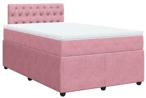 XHNIFBN Boxspringbett Rosa 120x200 Samtoptik Kopfteil & Matratze 25 cm Höhe Federkern Federholzrahmen Robustes Bettgestell für Schlafzimmer