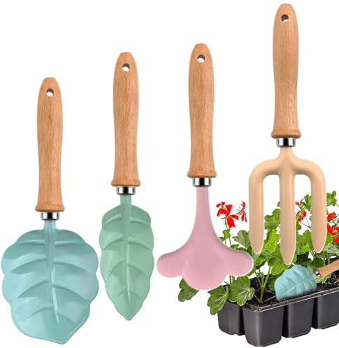 Generisch Kinder Gartenarbeitsset,4-teilige Blattform mit Holzgriff - Mini-Gartenwerkzeug sowie -Sand-Spielzeug | für den Außenbereich, den, Sand, das Spiel, Hof, Sandkasten und Rasen