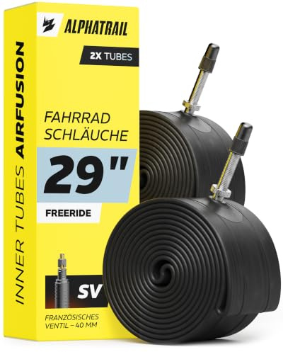 Alphatrail MTB Fahrradschlauch AirFusion 29 Zoll SV 40 mm 2X Set mit Mobilitätsgarantie I Kompatible Fahrradreifen Schwalbe, Continental, Conti, Michelin, Maxxis & Kenda