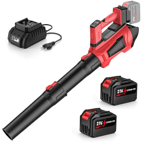 Soffiatore a Batteria 21V con 2x 4.5Ah Batterie, Soffiatore Foglie Potente 360 km/h, Motore Brushless, 5 Velocità + Turbo, 3 Tubi, Tracolla, Compatibile 18V, per Giardino, Auto, Neve, Cortile