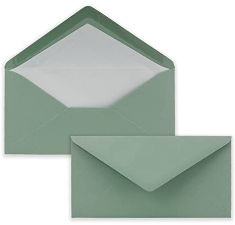 25 x DIN Lang Briefumschläge - Eukalyptus mit weißem Seidenfutter - 11x22 cm - 110 g/m² - ideal für Einladungen, Weihnachtskarten, Glückwunschkarten aus der Serie Farbenfroh
