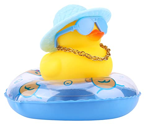KINBOM Pato Decoracion Coche, Pato de Goma Pato Coche Accesorios Adorno de Coche Pato Salpicadero Coche Decoración para Oficina Dormitorio Juguete de Baño (Anillo de Natación Azul Transparente)