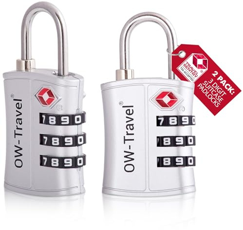 OW-Travel TSA Lås Bagagelås (Silver 2-pack) i ABS-plast 3-siffrig Kod TSA Lock Luggage Lock Ryggsäck Hänglås, Resväska Lås, Kombinationslås, Gymskåp, Hänglås resväska, Suitcase Padlock