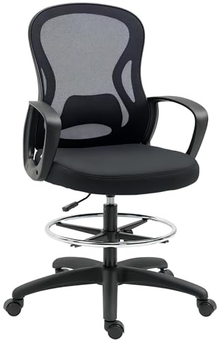 Vinsetto Poltrona da ufficio seduta alta regolabile dim. 59L x 65L x 109-124H cm girevole a 360° rete traspirante nero