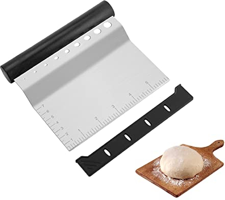 Bench Scraper Cutter, Stainless Steel Multipurpose Cutting Kitchen Tool Chopper for Dough Pastry Baking Pasta Pizza, Upgraded Version with Measuring Scale & Edge Protector