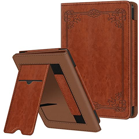 Fintie Hülle für Tolino Shine Color/Shine 5(2024)/Shine 4(2022) & Kobo Clara Colour/Clara BW(2024)/Clara 2E(2022) - Kickstand Hülle mit Kartenfach Handschlaufe und Auto Sleep/Wake, Vintage Braun