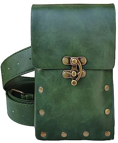 Larswon Borsa rinascimentale medievale cintura marsupio in pelle marsupio gamba supporto telefono festival fiere accessori, Verde, Medium, Marsupio alla moda