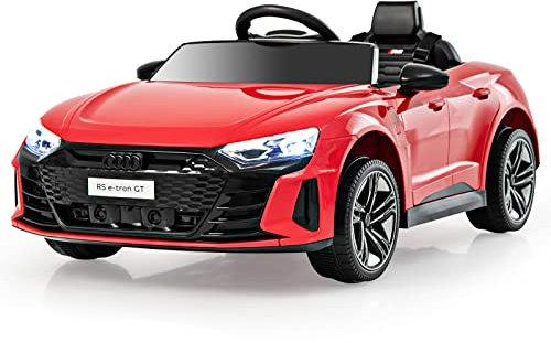 GOPLUS Coche eléctrico para niños de 12 V Audi RS e-tron GT, coche infantil con mando a distancia 2,4 G, MP3, USB, música y faros LED, vehículo infantil con 2 puertas, para niños de 3 a 8 años (rojo)