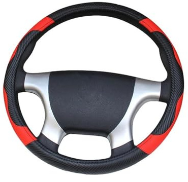 kiryu Lenkradbezug Durchmesser des Lenkradbezugs für LKW Bus Auto für 36 38 40 42 45 47 50CM 7 Größen zur Auswahl Kohlefaser Schwarz Rot Auto Lenkradhülle (Größe : 50 cm)