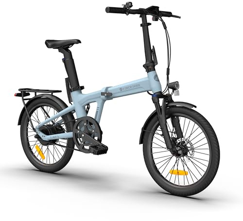 ADO Air20Pro Electric Bike Folding, EBike for Adults, 20 Folding Electric Bicycle, Belt Drive, Bafang Motor, ECO and SPORT Mode, Adjustable Shock Absorption, LCD, APP, Range Up To 100KM (Blue)