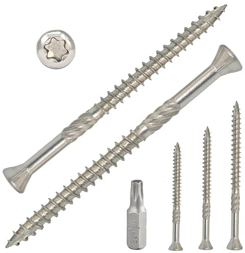 TCO Terrassenschrauben Edelstahl A2 5x50mm 500 Stück - Holzschrauben mit Cut-Spitze, Schneidkerbe & T25 Bit - Universalschrauben für Terrassendielen, Gartenhäuser und Außenbereich (Terrassenbau)
