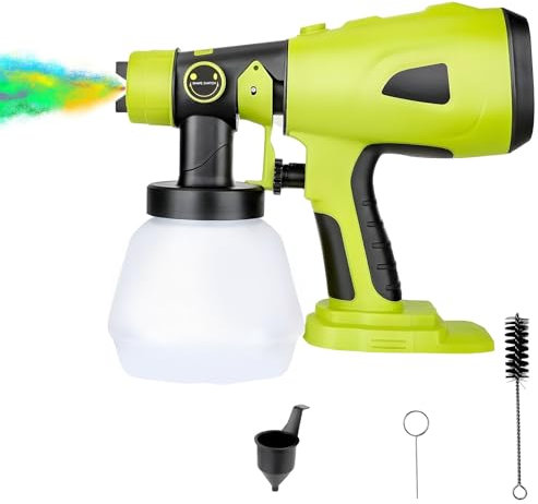 YWNYT Akku Farbsprühsystem für Ryobi 18V Akku, Tragbares Elektro Farbspritzpistole mit 4 Düsen(1/1.8/2.5/3mm), 3 Spritzmuster und 1000ml Behälter, Kabellose Farbsprühpistole für Wände, Möbel