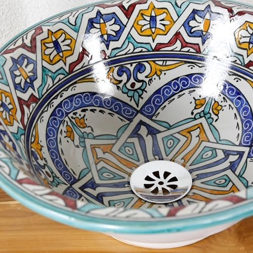 Casa Moro Ceramic Round Washbasin, Countertop Sink for Bathroom and Guest Toilet, Built-in Sink Without Faucet Hole and Without Overflow/Countertop Sink Colorful