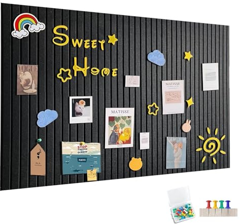 120x90cm Große Filz Pinnwand Selbstklebend, Filzboard Memotafeln Memo Boards mit 60 Pinnnadeln Bulletin Board Wanddekoration für Büro Küche, Fotos Memos,schwarze