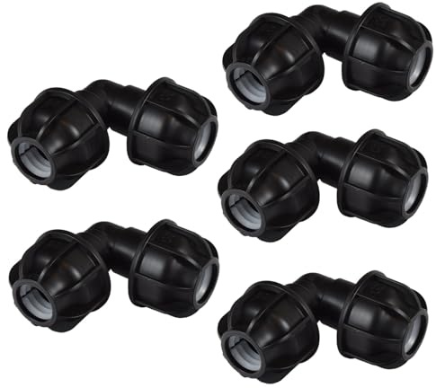 5 raccordi in polipropilene per tubo in polietilene da 20 mm, per tubo dell'acqua in giardino o in casa (angolo, 5 pezzi)