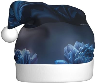 WHJDPP Sombrero de Navidad con estampado de crisantemo azul para adultos, diseño suave, ligero y esponjoso para hombres y mujeres