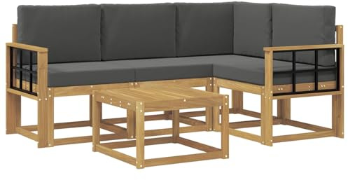 vidaXL Outdoor-Sofagarnitur mit Kissen 5 pcs Weiß und Anthrazit, Gartenmöbel, modernes Loungesofa, Eckset für die Terrasse, Robustes Sitzmöbel für drinnen und draußen
