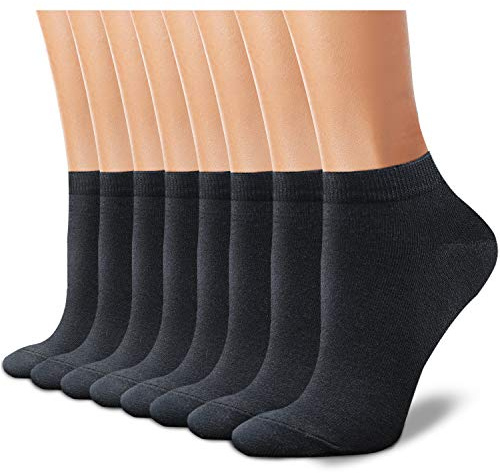 CHARMKING 8 Pairs Ankle Novelty Socks for Women Non Slip Cotton Socks No Show Socks Classic Low Cut Casual Socks (Black)