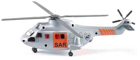 Siku 2527, SAR Transporthubschrauber, 1:50, Metall/Kunststoff, Inkl. Trage und zu rettende Spielzeugfigur, Automatisch einziehbare Seilwinde, Mehrfarbig