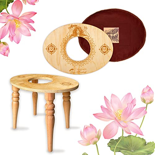 Handmade Yoni Seat and Cushion in a Luxury Package- Devi steam Wooden SEAT and Cushion with Engraved Pictures of Goddess Yoga and Muladhara Set in a Luxury Package (Solo (Without Cushion), Gold)