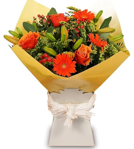 Orange Burst Roses and Lilies Fresh Flower Bouquet - Hand Arranged Fresh Cut Flowers - Perfect for Every occasion or Home Decor.